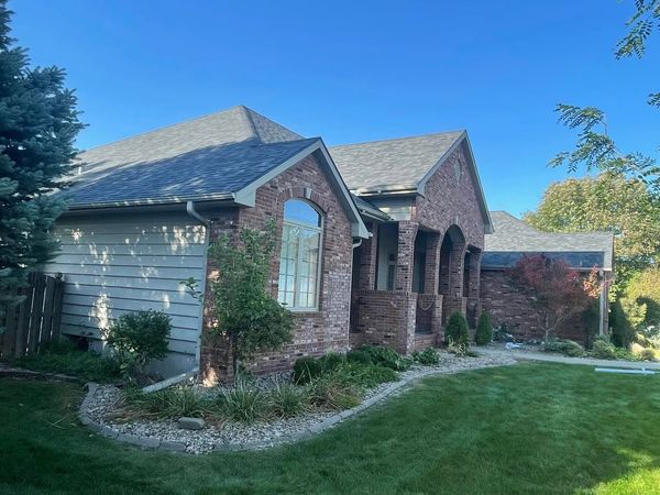 Malarkey Vista roof showing roofline detail and gutters — side angle